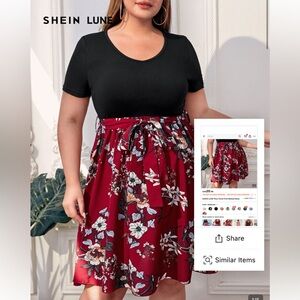 SHEIN Curve Red and White Floral Dress